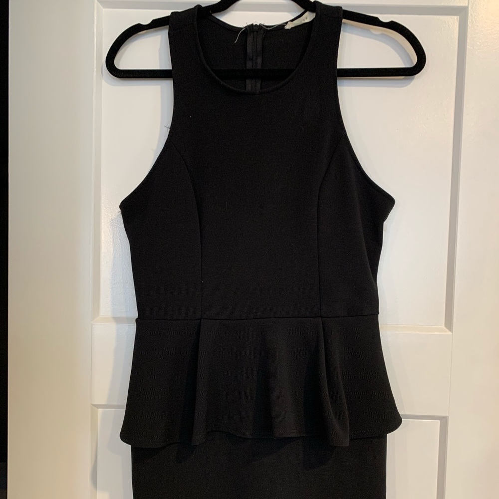 Lush black peplum midi dress